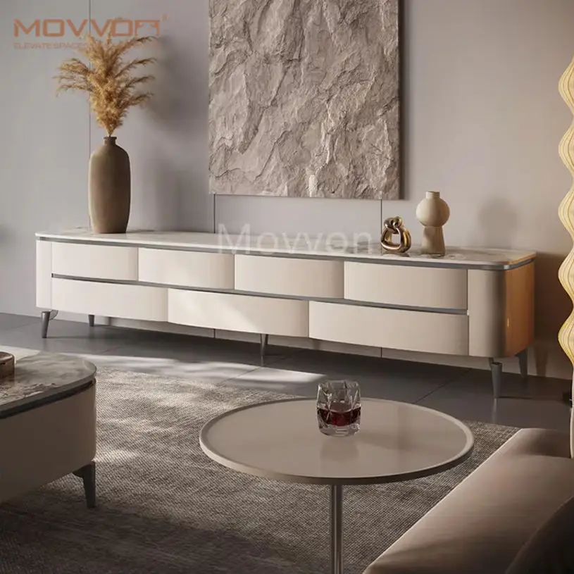 Italian Modern Luxury Solid Coffee Table Walnut TV Stand Unit Cabinet for Living Dining Adjustable Glass Panel Home Ware — view 1