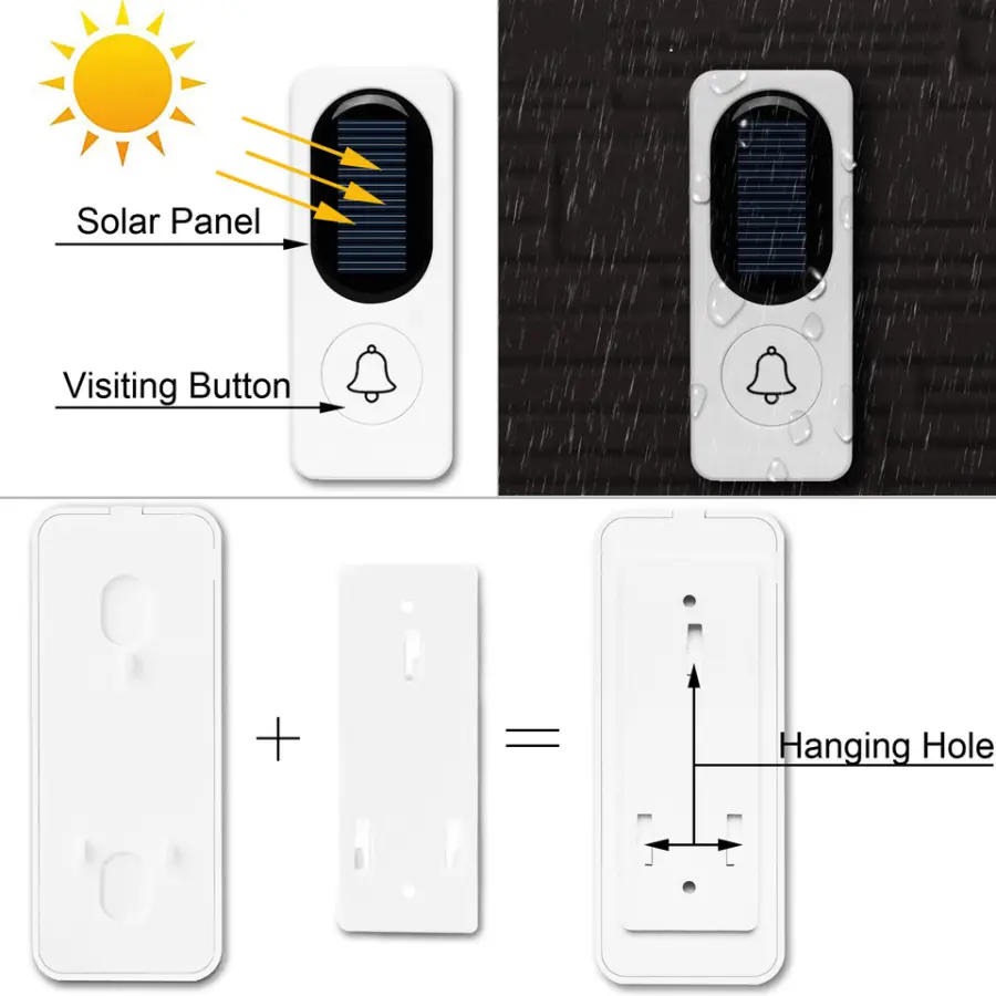 Security Smart Solar Power Charging Ring Door Bell Switch W Camera for Home — image 5