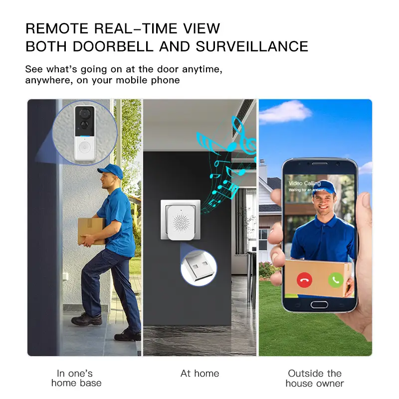 AI Detection HD Video Audio Door Bell Smart WIFI Tuya Support Memory Card Recording and Free Cloud Storage for PIR Video — image 3