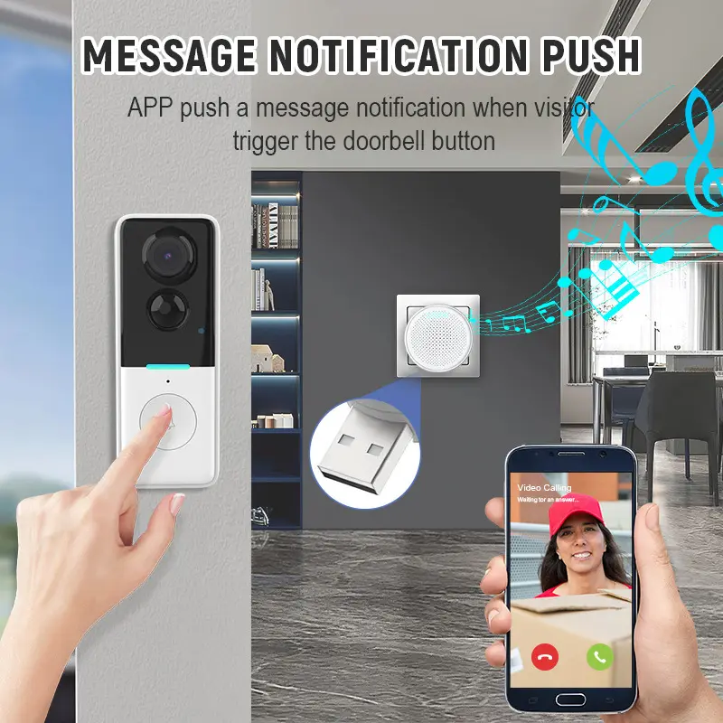 AI Detection HD Video Audio Door Bell Smart WIFI Tuya Support Memory Card Recording and Free Cloud Storage for PIR Video — image 6