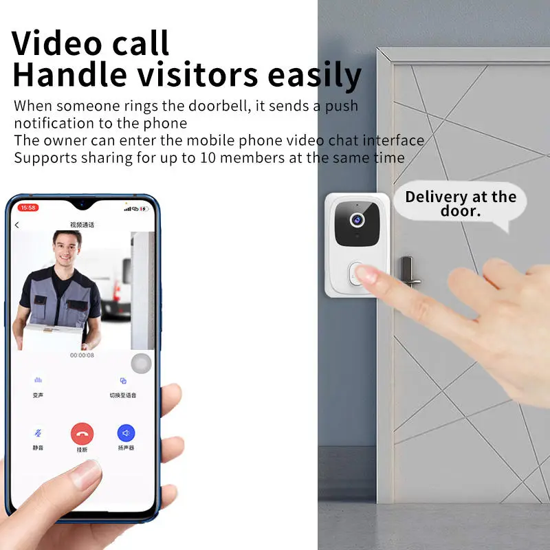 High Definition Night Vision Wifi Video Doorbell Intelligent Visual Two-way Voice Intercom Doorbell — image 4