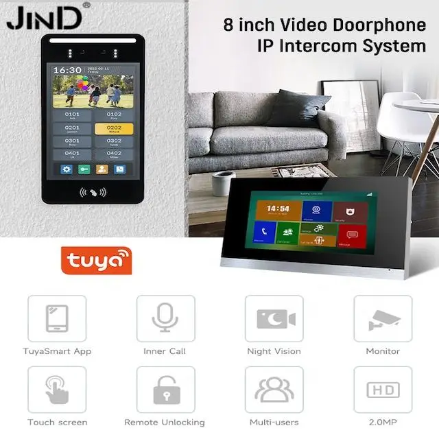 8 Inch IC/ID Card Face Recognition 1080P HD TCP/IP Intercom System Tuya Video Door Phone — image 4