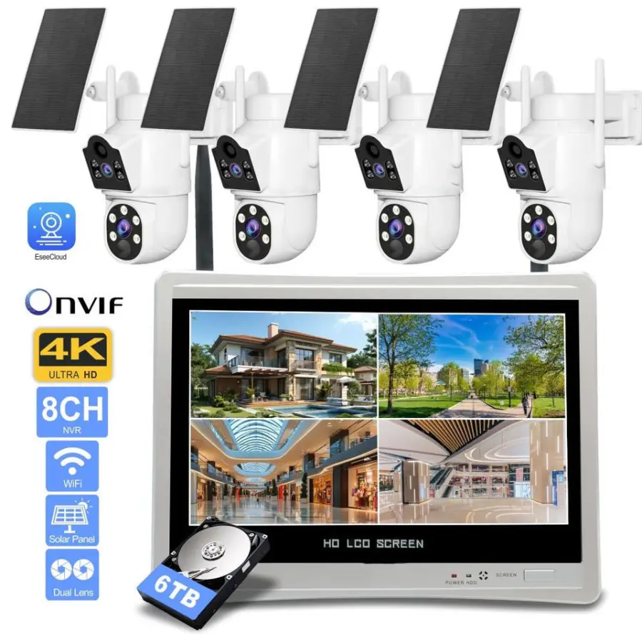 4K 4CH/8CH High-definition Wireless Dual Lens Solar NVR Screen Color Night Vision Wifi Camera Kit IP66 Max Support 8TB — image 3