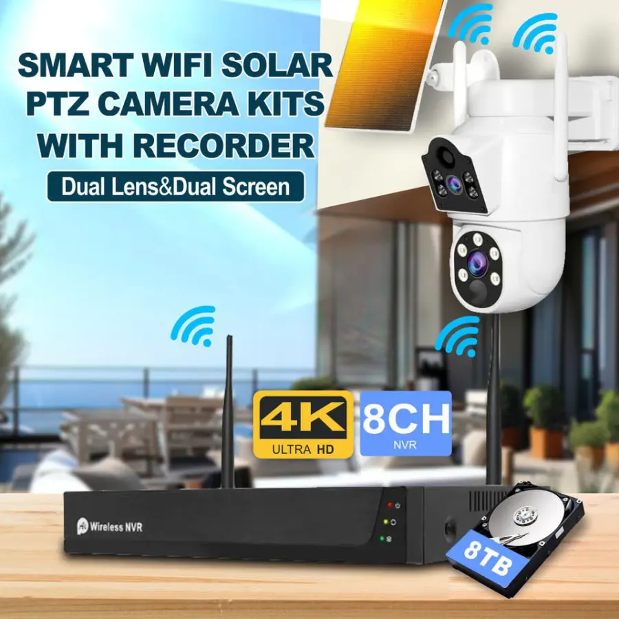4K 4CH/8CH High-definition Wireless Dual Lens Solar NVR Screen Color Night Vision Wifi Camera Kit IP66 Max Support 8TB — image 5