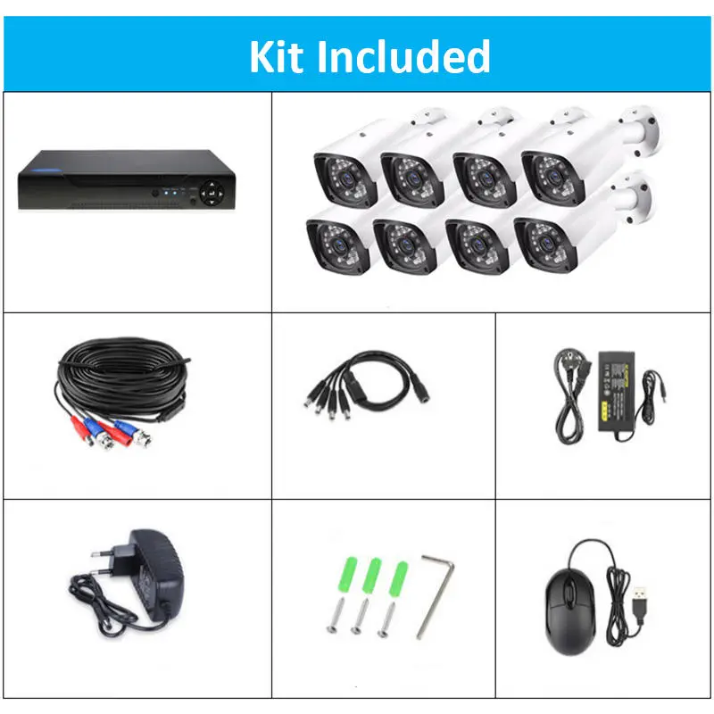 8CH Full HD Outdoor Waterproof Bullet Camera DVR Kit Home Security CCTV System Cctv Camera Kit — image 5