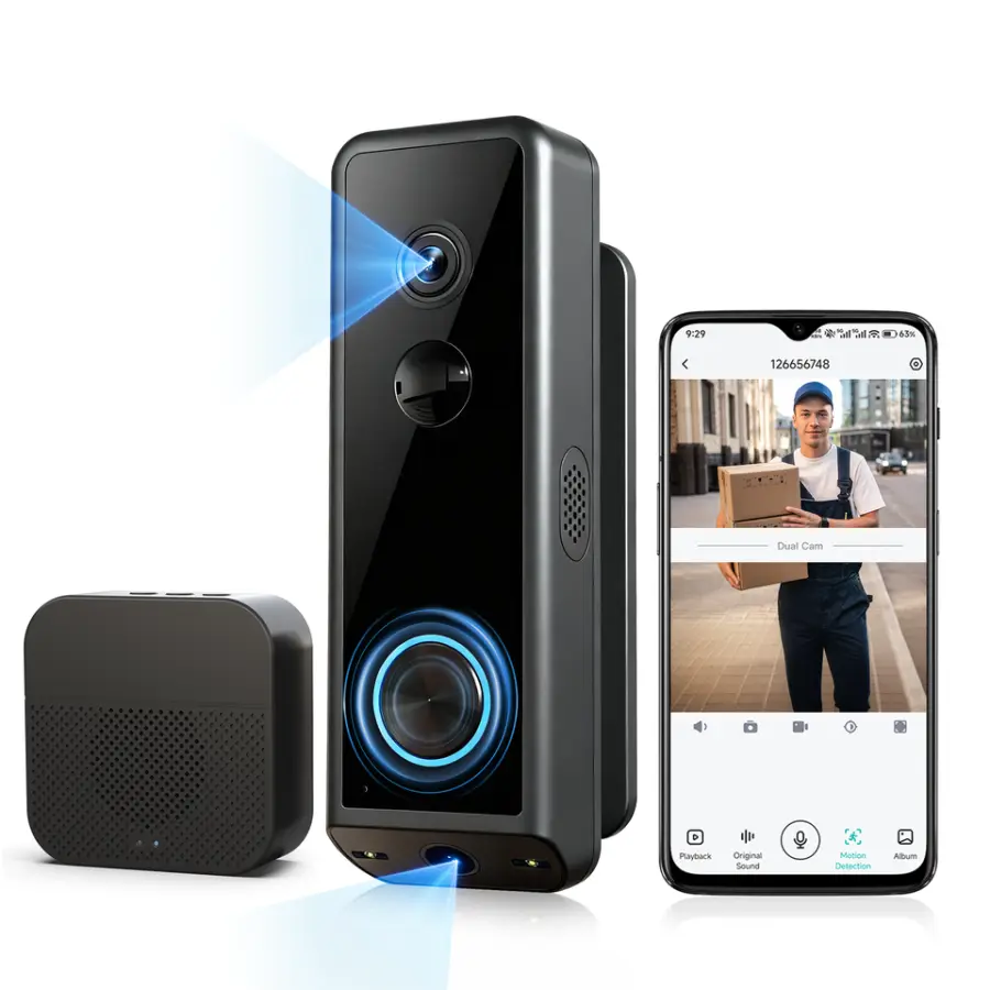 Mingshang Bell J13 Dual Lens Smart Doorbell 180 View Wireless WiFi Video Intercom Rechargeable Battery Powered — view 1