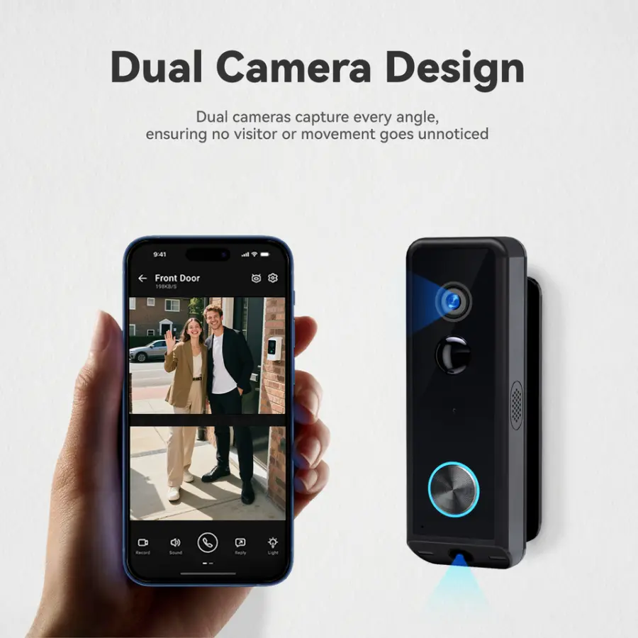 Wireless Intercom Video Doorbell Dual Lens 180° Full View Package Detection Rechargeable Battery Plus Hardwired Power — image 3