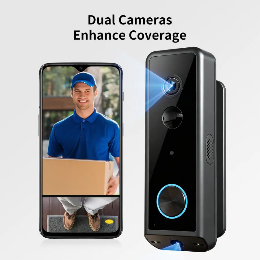 Wireless Intercom Video Doorbell Dual Lens 180° Full View Package Detection Rechargeable Battery Plus Hardwired Power — image 4