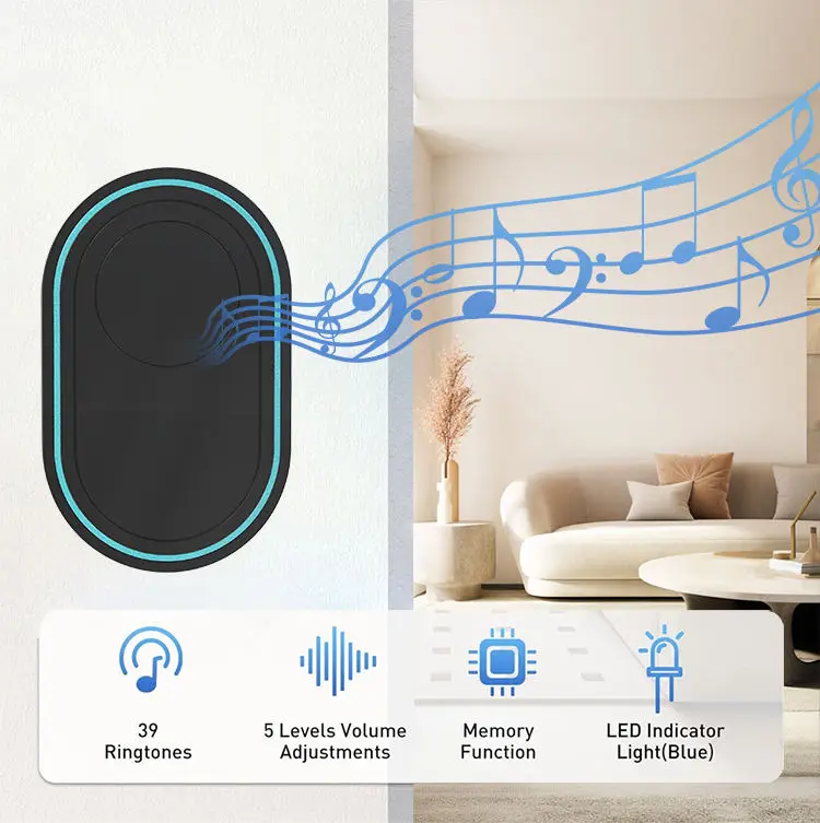 2026 New Design 433MHZ Wireless Smart Doorbell Home Security Burglar Alarm System Doorbell with Door Bell Function — image 6