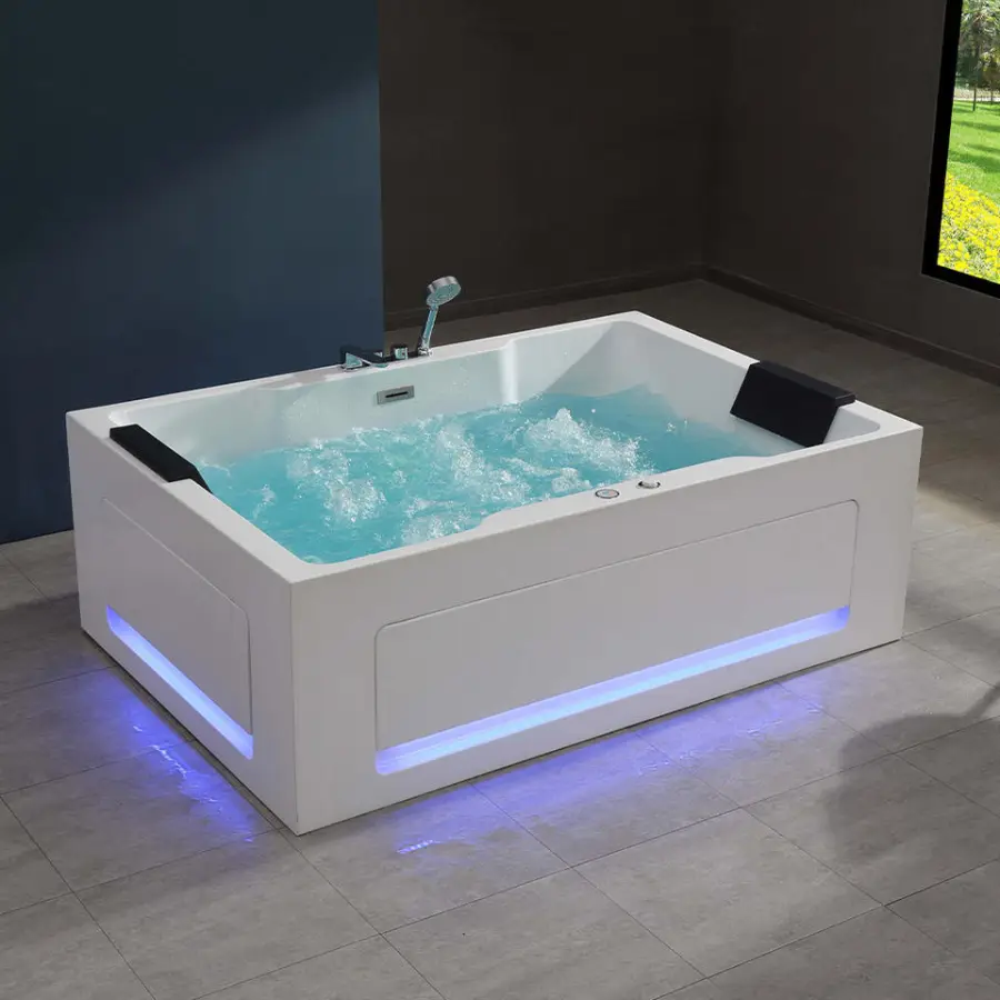 Hot Selling 2-Person Acrylic Freestanding Hydromassage Bathtub New Design LED Lights Whirlpool Bath Tub — view 1