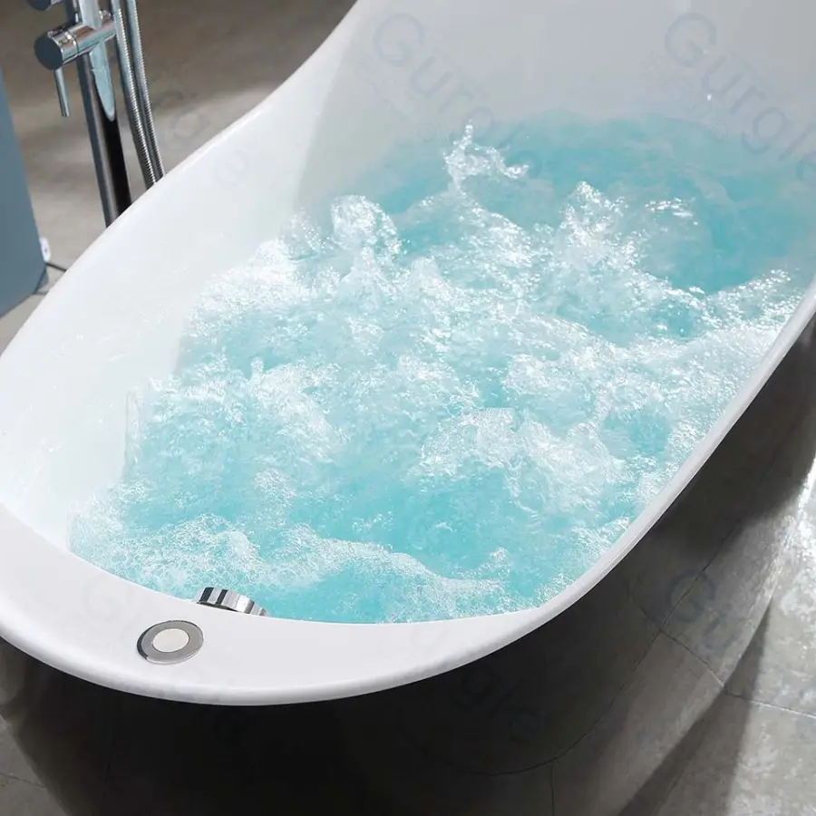 Five Stars Hotel Oval Shaped Freestanding Acrylic Solid Surface Spa Jet Whirlpool Massage Bathtub — image 3
