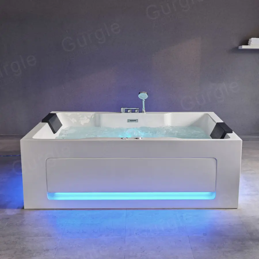 Modern Acrylic Alcove Hydromassage Rectangular Jetted Soaking Air Massage SPA Tubs 2 Persons Whirlpool Bathtub — image 3