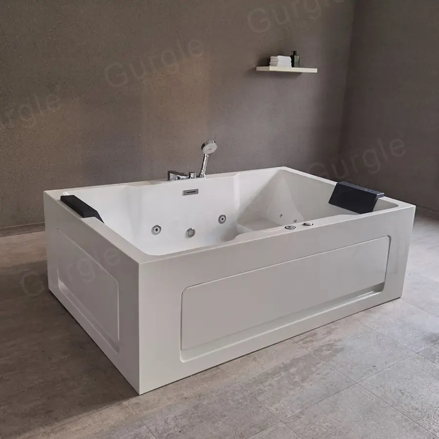 Modern Acrylic Alcove Hydromassage Rectangular Jetted Soaking Air Massage SPA Tubs 2 Persons Whirlpool Bathtub — image 4