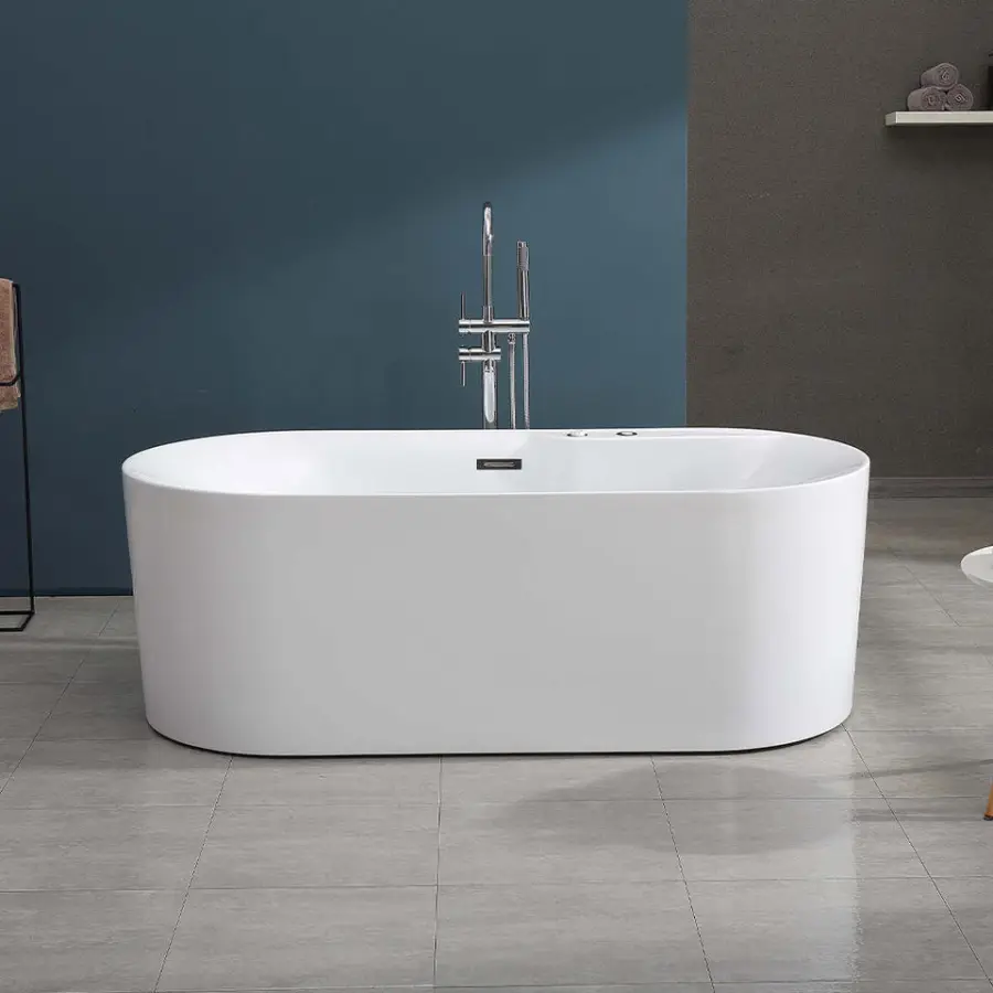 Adult Modern Freestanding Bathtub Containing Pop-Up Drrainer Durable Acrylic Bathtubs for Peaceful Moments — image 3