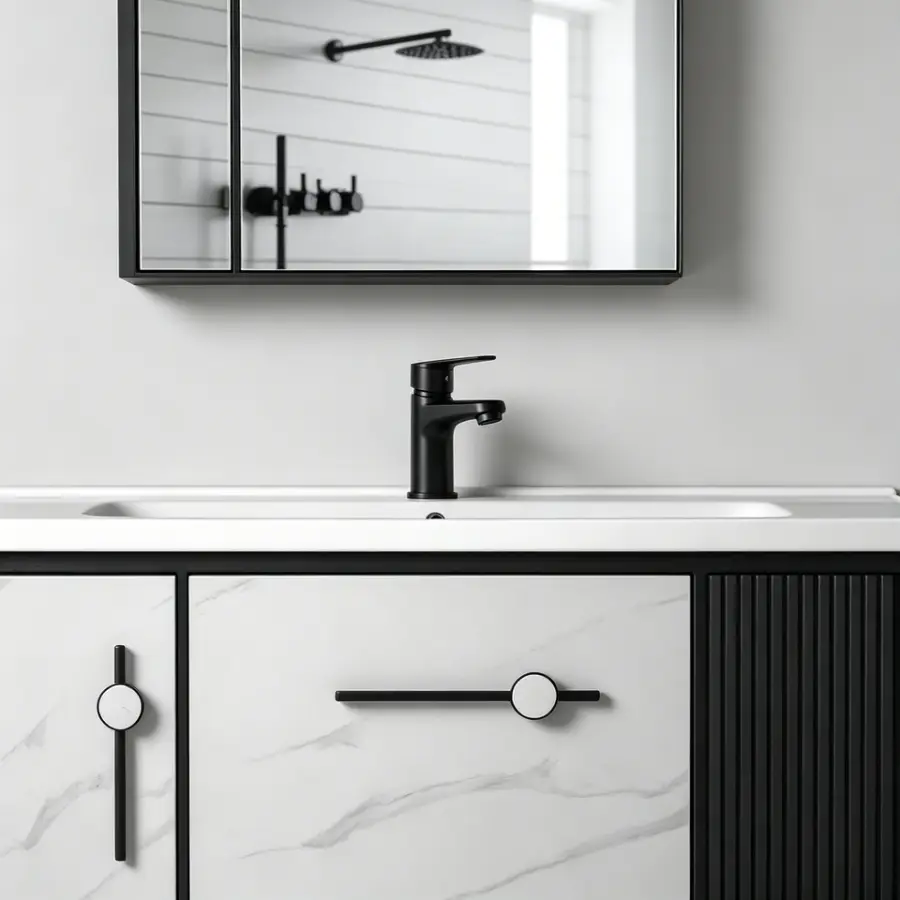 Customized CE Unique Black and White Double-color Fluted Antique 40-inch Bathroom Storage Cabinet Floating Bathroom Vanity Set — image 4