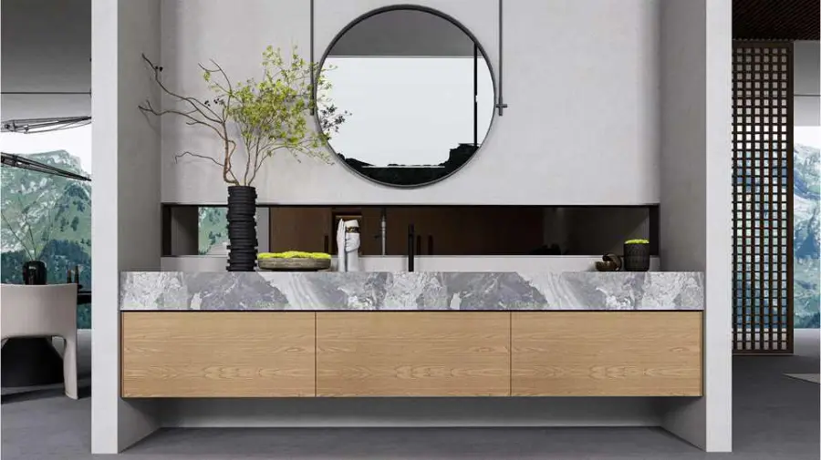 Modern Cream White Wall-mounted Bathroom Vanity with Round Corner LED Mirror Open Shelf Robot Vacuum Friendly for Bathroom — image 4