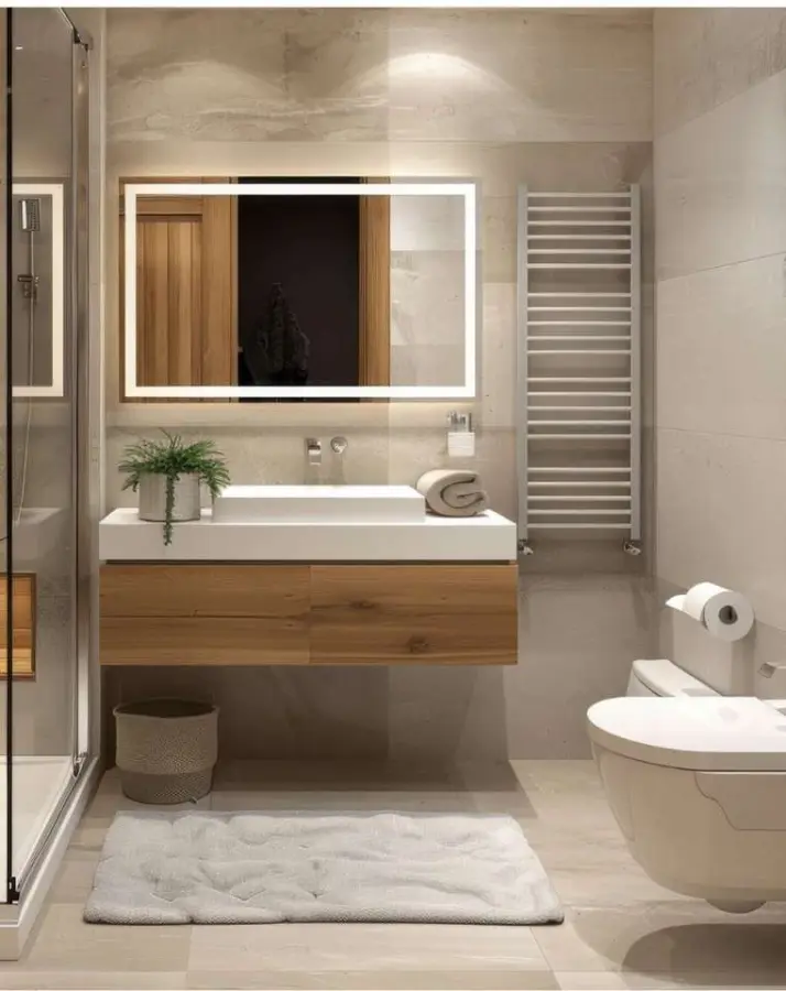 Modern Cream White Wall-mounted Bathroom Vanity with Round Corner LED Mirror Open Shelf Robot Vacuum Friendly for Bathroom — image 5