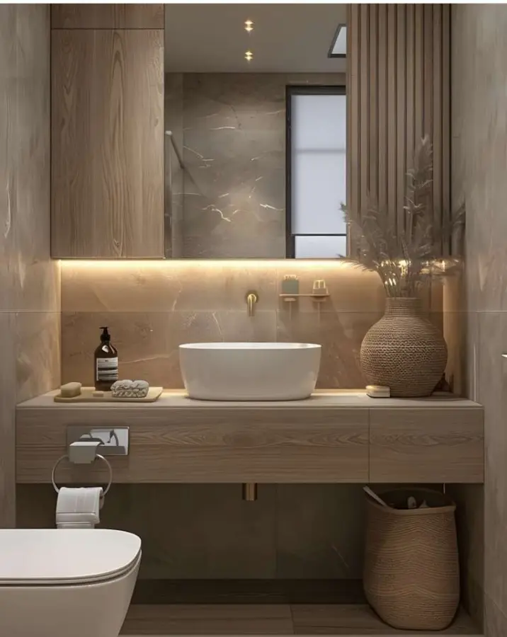 Modern Cream White Wall-mounted Bathroom Vanity with Round Corner LED Mirror Open Shelf Robot Vacuum Friendly for Bathroom — image 7