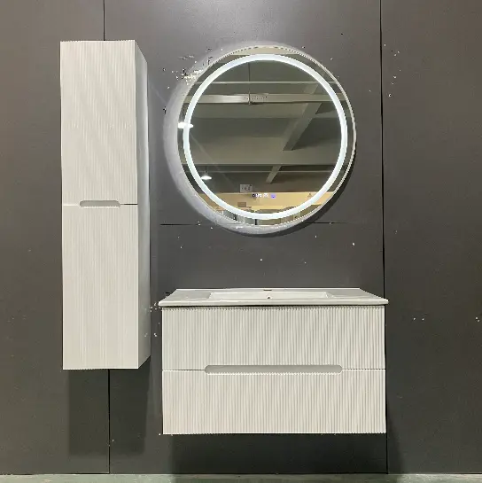 Factory-customized Multi-color Two Drawers PVC Bathroom Vanity with Side Cabinet Ceramic Basin Mirror for Hotel Bathroom — image 5