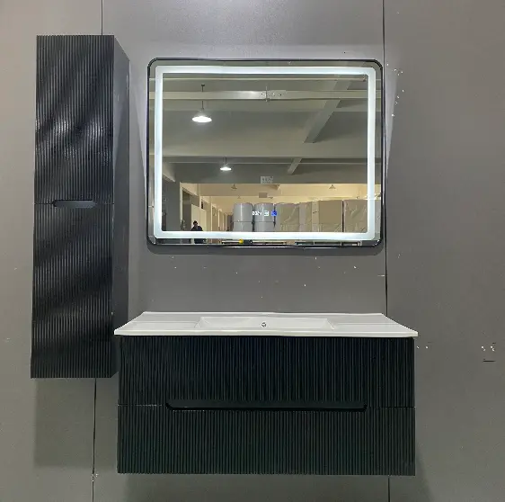 Factory-customized Multi-color Two Drawers PVC Bathroom Vanity with Side Cabinet Ceramic Basin Mirror for Hotel Bathroom — image 7
