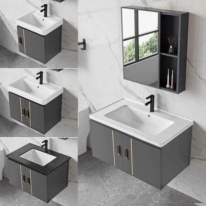 Grey Simple Single Double Door Cabnit Dressing Table Bathroom Vanity with Single Sink and Bathroom Mirror for Hotel Apartment — image 5