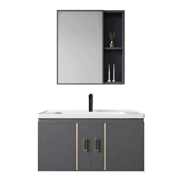 Grey Simple Single Double Door Cabnit Dressing Table Bathroom Vanity with Single Sink and Bathroom Mirror for Hotel Apartment — image 6