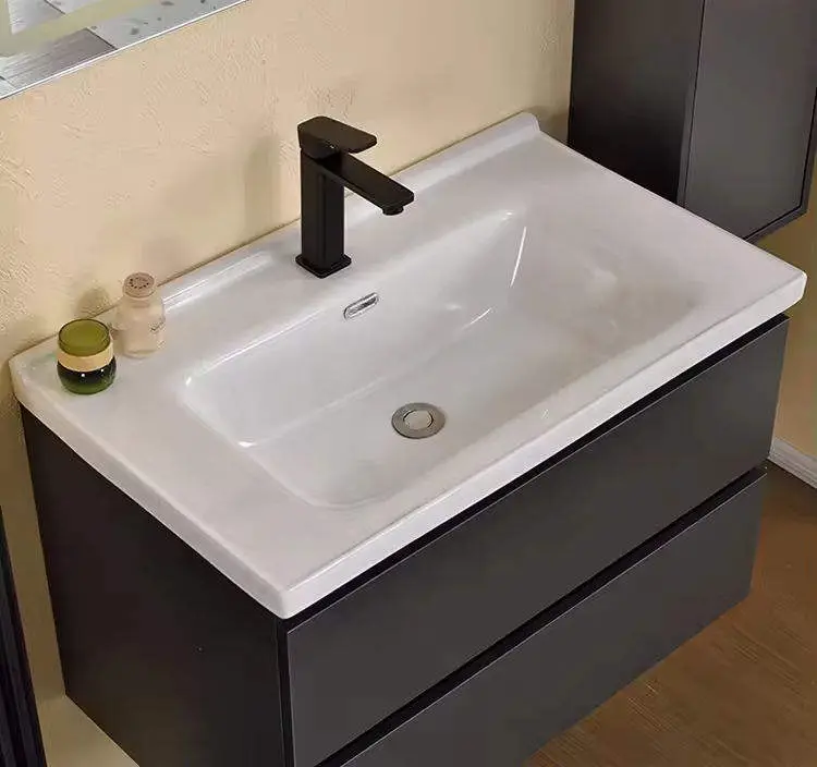 Contemporary Grey Bathroom Vanity with Soft Close Drawers Waterproof Scratch Resistant LED Mirror Bathroom Cabinet — image 4