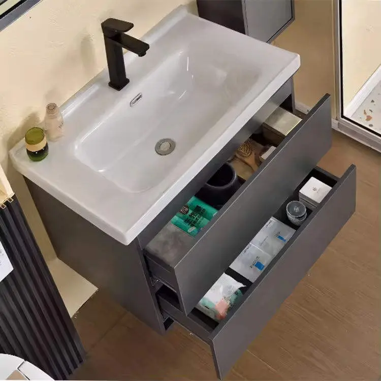 Contemporary Grey Bathroom Vanity with Soft Close Drawers Waterproof Scratch Resistant LED Mirror Bathroom Cabinet — image 6