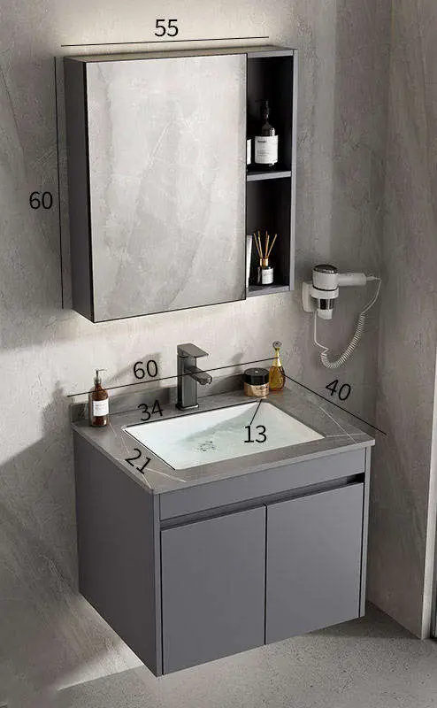 Customized Wholesale Gray Wall-mounted Durable 3-drawer Bathroom Vanity with Integrated Ceramic Basin and LED Mirror Cabinet — image 7