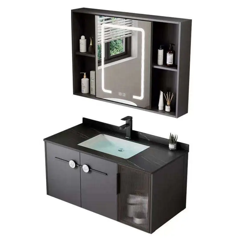 Bathroom Modern Style Wall Hung High-end Elegant Cabinet Storage Dressing Table Bathroom Vanity With Sink Smart Mirror — image 5