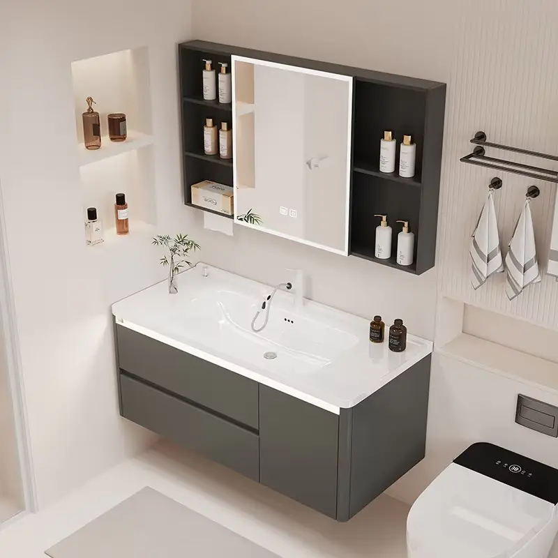 Factory Customized Waterproof Dressing Table Bathroom Vanity with Large Storage Smart LED Mirror for High-end Home Hotel — image 4