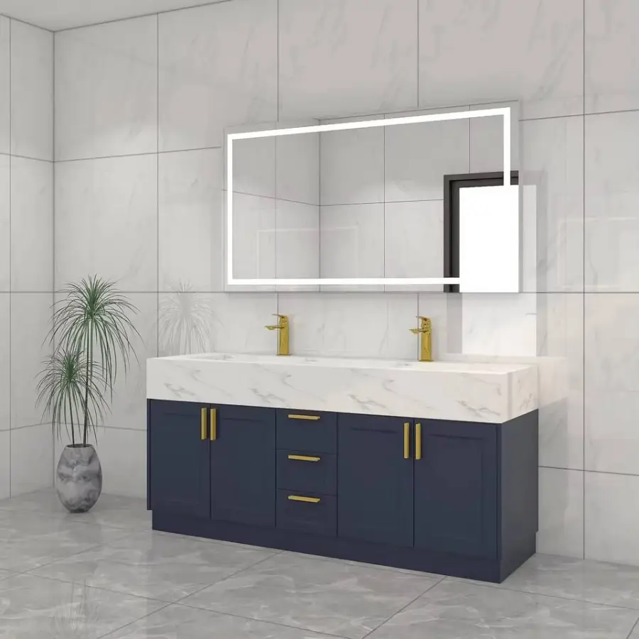2025 Custom Luxury Modern Bathroom Vanity Top-End Wood Wall Mounted Mirror Small Size Modern for Bathroom — image 4