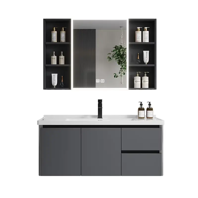 Factory Customized Waterproof Dressing Table Bathroom Vanity with Large Storage Smart LED Mirror for High-end Home Hotel — image 5