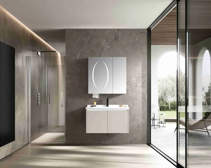 New Fashion Custom Wholesale Double-layer White Wall-mounted Hotel-style PVC Bathroom Vanity with Sink and Mirror — image 5
