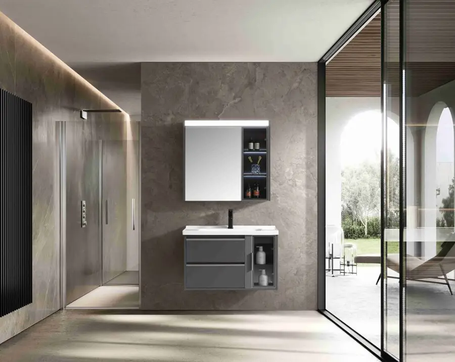 New Fashion Custom Wholesale Double-layer White Wall-mounted Hotel-style PVC Bathroom Vanity with Sink and Mirror — image 6