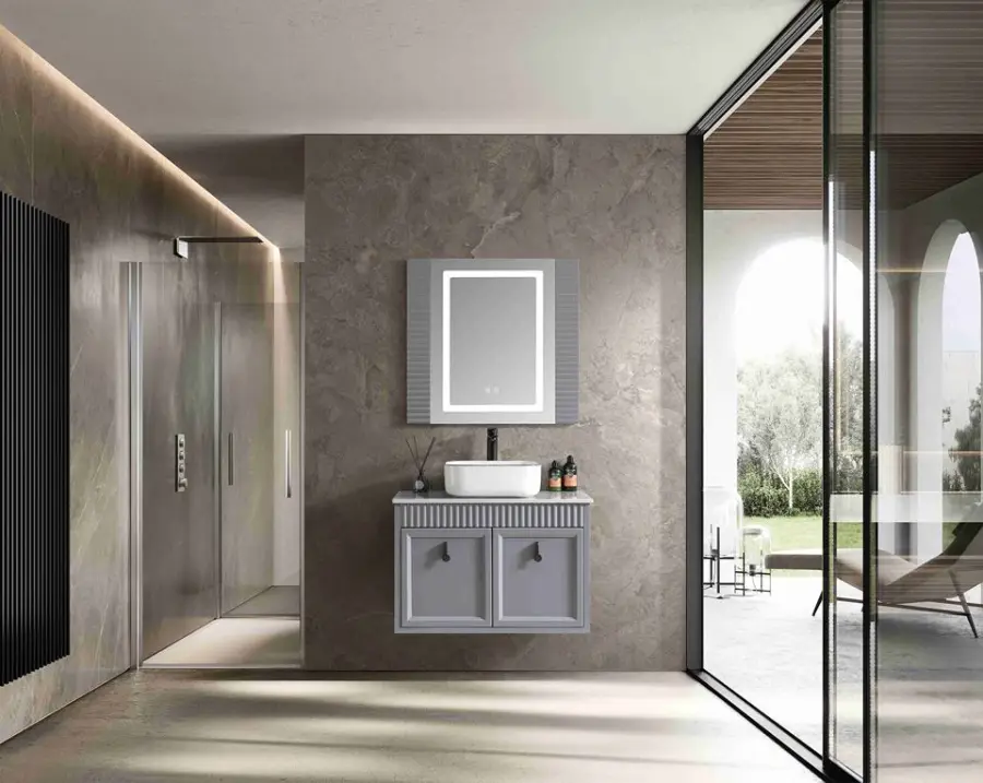 New Fashion Custom Wholesale Double-layer White Wall-mounted Hotel-style PVC Bathroom Vanity with Sink and Mirror — image 7