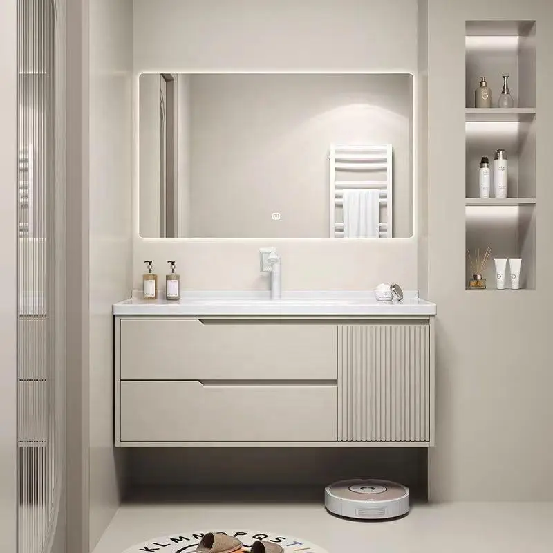 2026 Customized Wholesale Waterproof Durable Fluted White Double-door Wall-mounted Bathroom Vanity with Sink and Mirror Cabinet — image 4