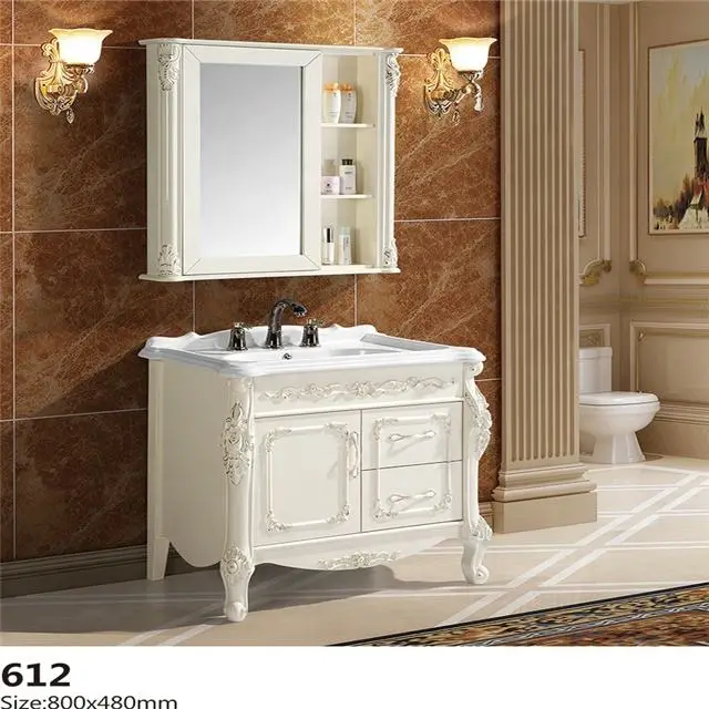 Customized Ce Europe Antique Large Capacity White PVC Dressing Table Bathroom Vanity Set with Mirror Cabinet for Hotel Apartment — image 4