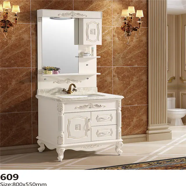 Customized Ce Europe Antique Large Capacity White PVC Dressing Table Bathroom Vanity Set with Mirror Cabinet for Hotel Apartment — image 5