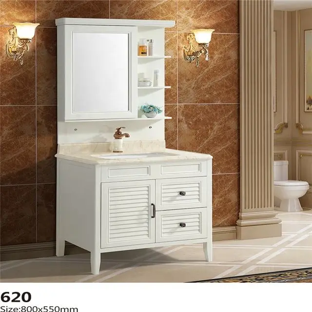 Customized Ce Europe Antique Large Capacity White PVC Dressing Table Bathroom Vanity Set with Mirror Cabinet for Hotel Apartment — image 6