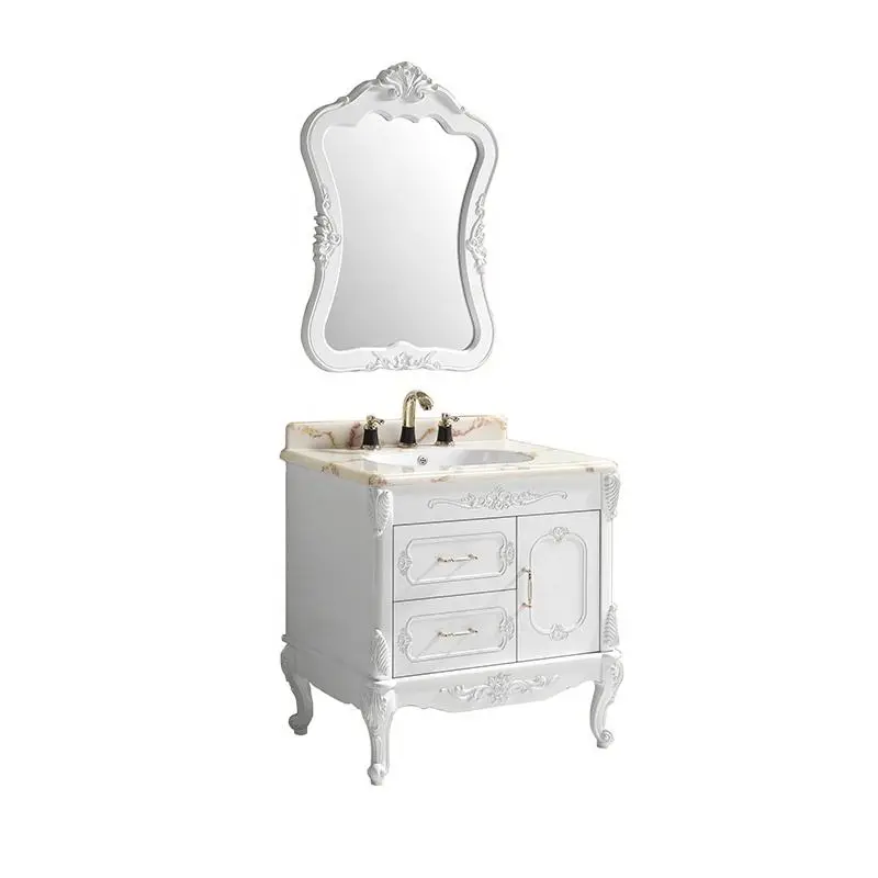 Customized Ce Europe Antique Large Capacity White PVC Dressing Table Bathroom Vanity Set with Mirror Cabinet for Hotel Apartment — image 7