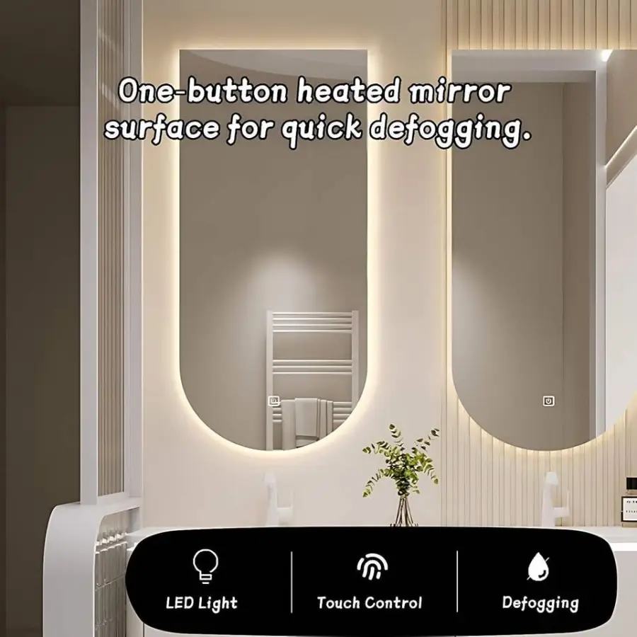 Customized Cream Style White Wall-Mounted Bathroom Vanity with Integrated Basin & Smart Anti-Fog LED Double Oval Mirror — image 4