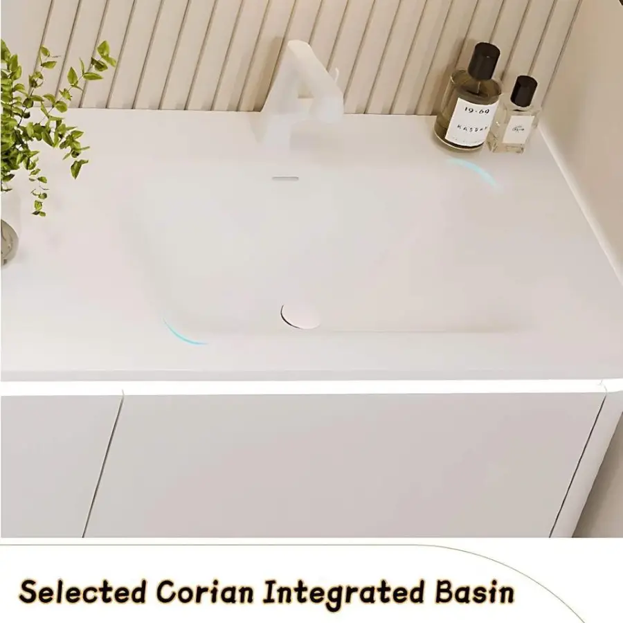 Customized Cream Style White Wall-Mounted Bathroom Vanity with Integrated Basin & Smart Anti-Fog LED Double Oval Mirror — image 5