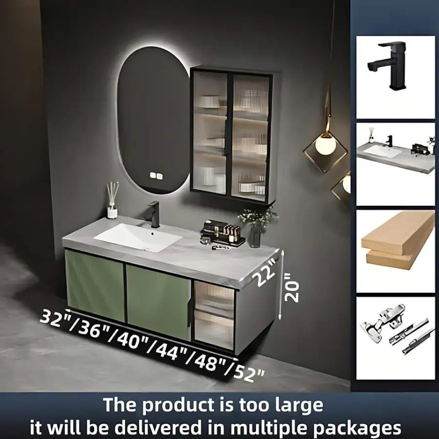 Customized Wholesale Modern Minimalist Grey Wall-Mounted Bathroom Vanity with Seamless Intergrated Basin & Oval Smart LE — view 2
