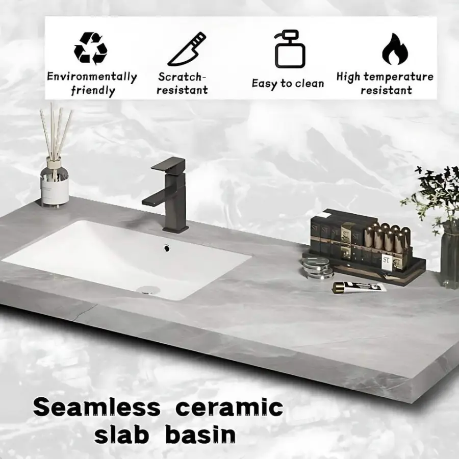Customized Wholesale Modern Minimalist Grey Wall-Mounted Bathroom Vanity with Seamless Intergrated Basin & Oval Smart LE — view 5