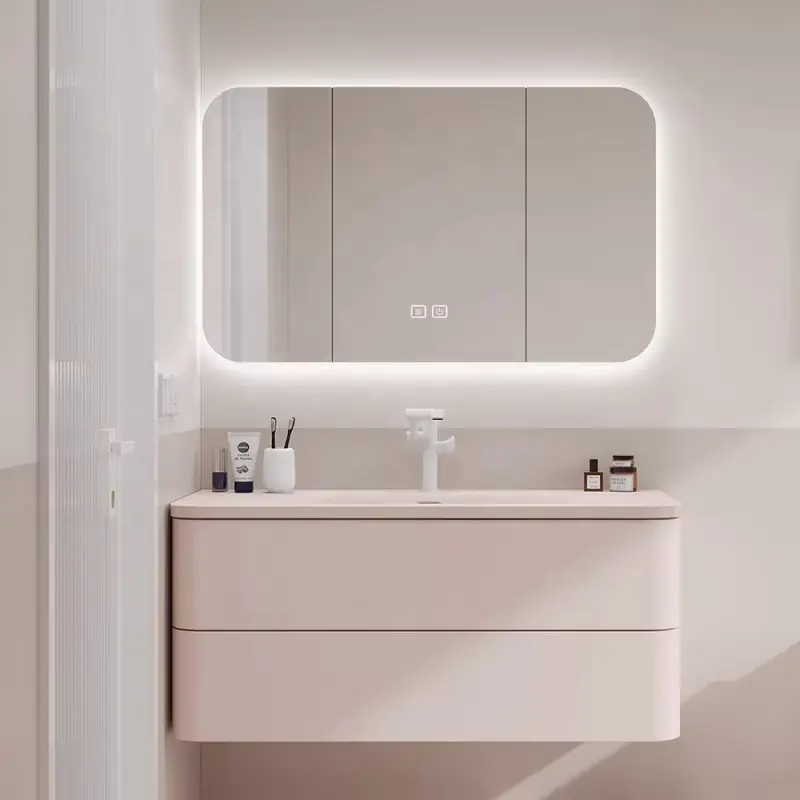 Modern Wall-mounted Dressing Table Set Luxury Bathroom Cabinet with LED Mirror Bathroom Dressing Table for Bathroom and Bedroom — image 5