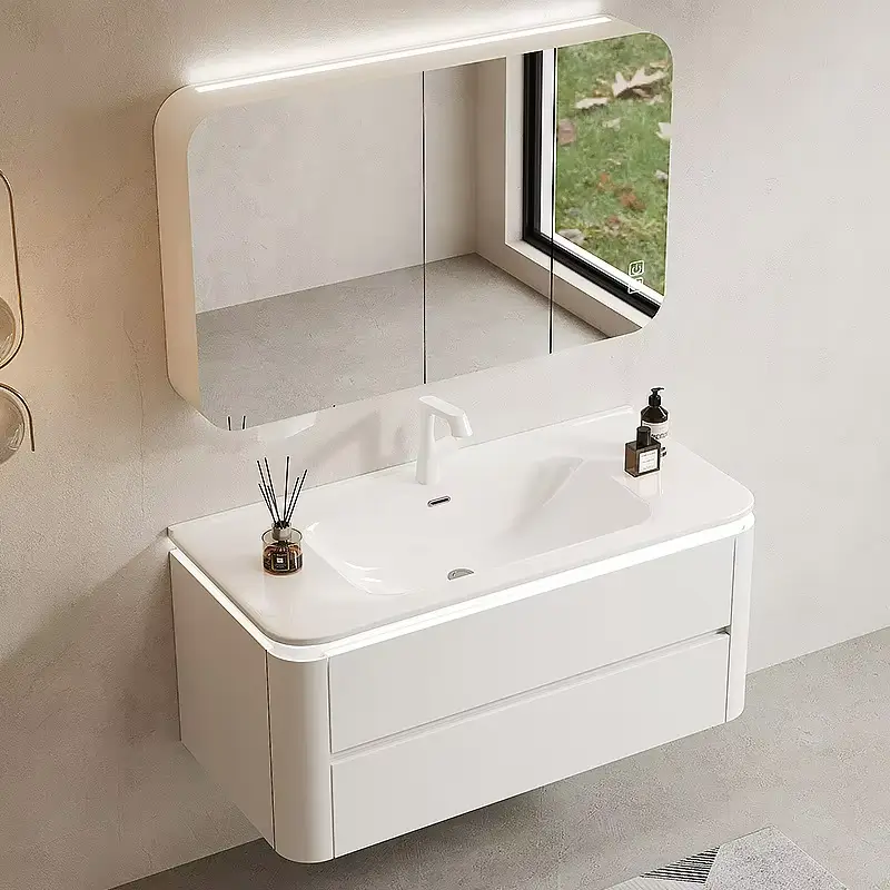 Modern Wall-mounted Dressing Table Set Luxury Bathroom Cabinet with LED Mirror Bathroom Dressing Table for Bathroom and Bedroom — image 7