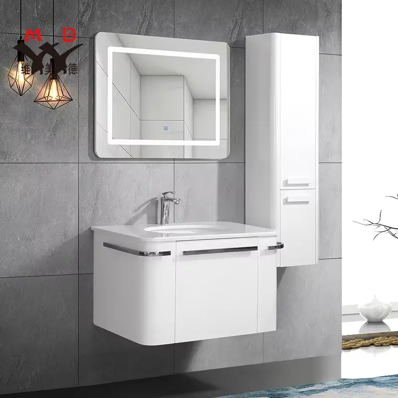 Luxurious Modern Simple Waterproof Wall-mounted Bathroom Cabinet Set with Smart Mirror and Side Cabinet for Hotel Villas — view 1