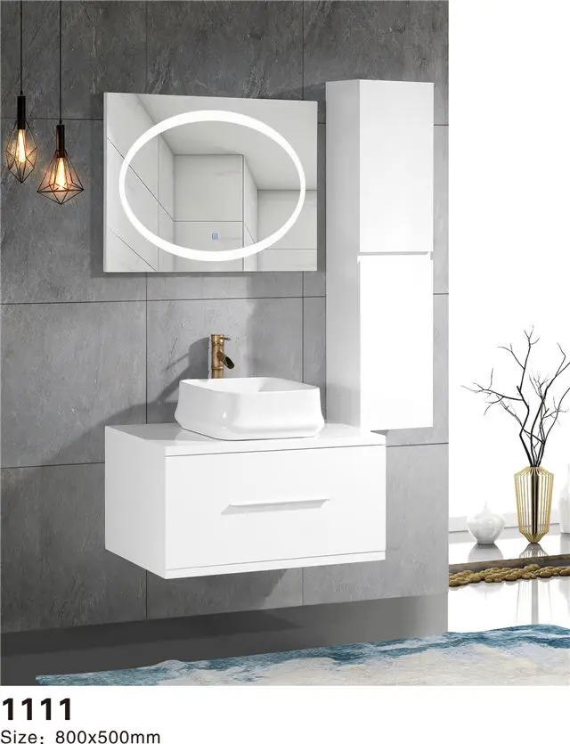 Luxurious Modern Simple Waterproof Wall-mounted Bathroom Cabinet Set with Smart Mirror and Side Cabinet for Hotel Villas — image 3