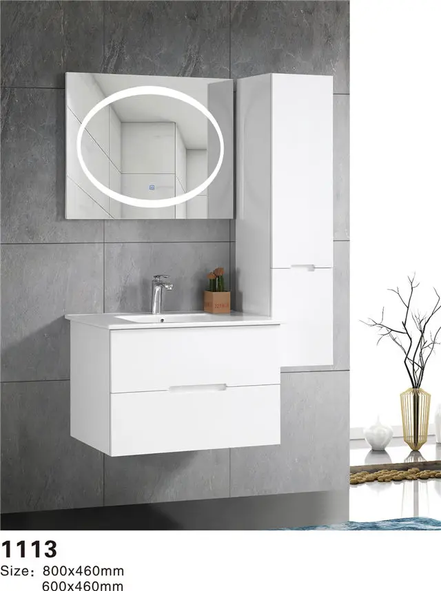 Luxurious Modern Simple Waterproof Wall-mounted Bathroom Cabinet Set with Smart Mirror and Side Cabinet for Hotel Villas — image 5